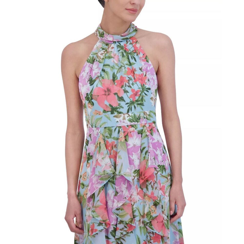Eliza J Womens Floral Print Ruffled Halter Maxi Dress Blush Pink Size 6 NWT - Picture 3 of 5